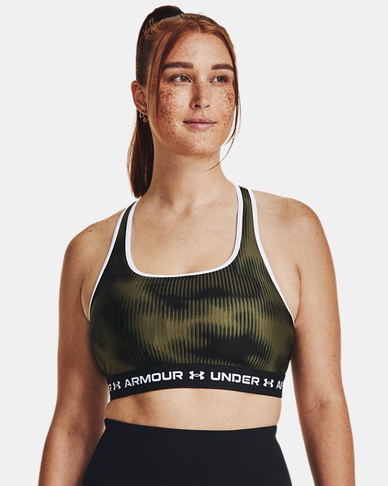 Women's Armour® Mid Crossback Printed Sports Bra in Green image number 3